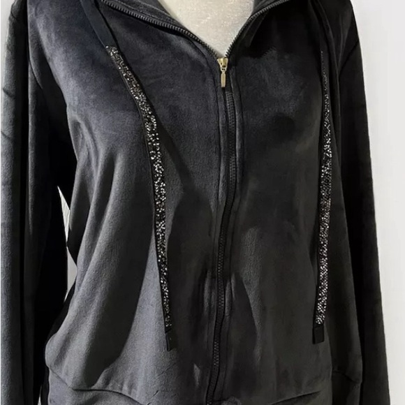 Charter Club Velour Zip-Up Hoodie Black Size M Soft Sift And Beautiful - Picture 2 of 8